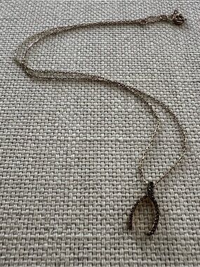 Black Zirconia Wishbone Pendant Gold-Tone Necklace